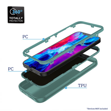 iPhone 12 Mini Compatible Case Cover With 3 in 1 Shockproof Silicone Armor - Teal